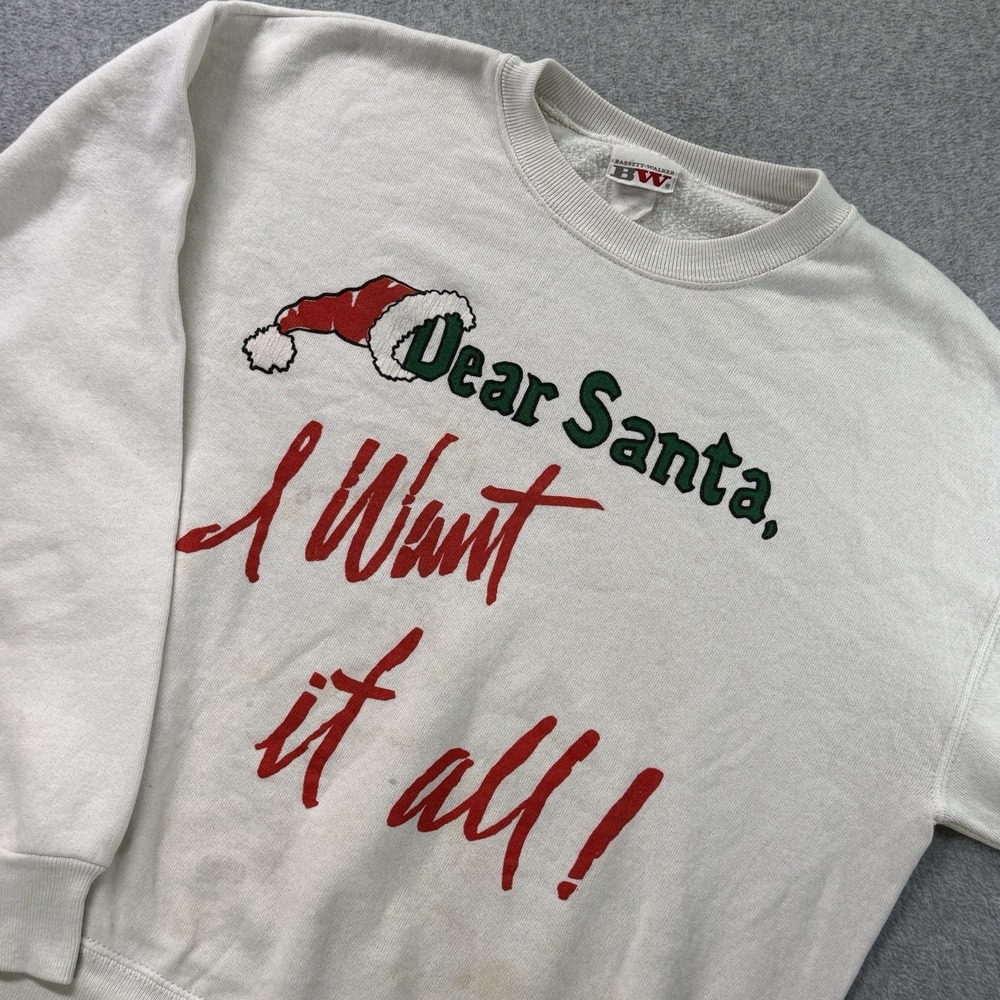 Vintage Bassett Walker Dear Santa I Want It All Sweatshirt 80s 90s Christmas‎ L